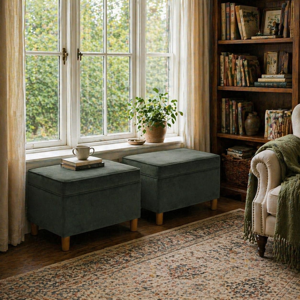 24" Dinah Collection Storage Ottoman - Loden Green Velvet
