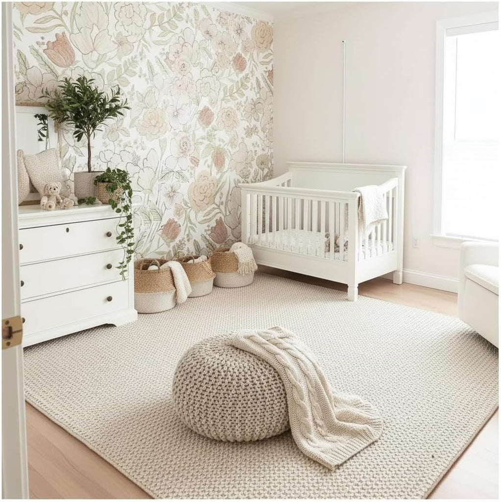 Handwoven Wool Area Rug - Hand Woven Natural Rugs- (Ivory- 10'x14')