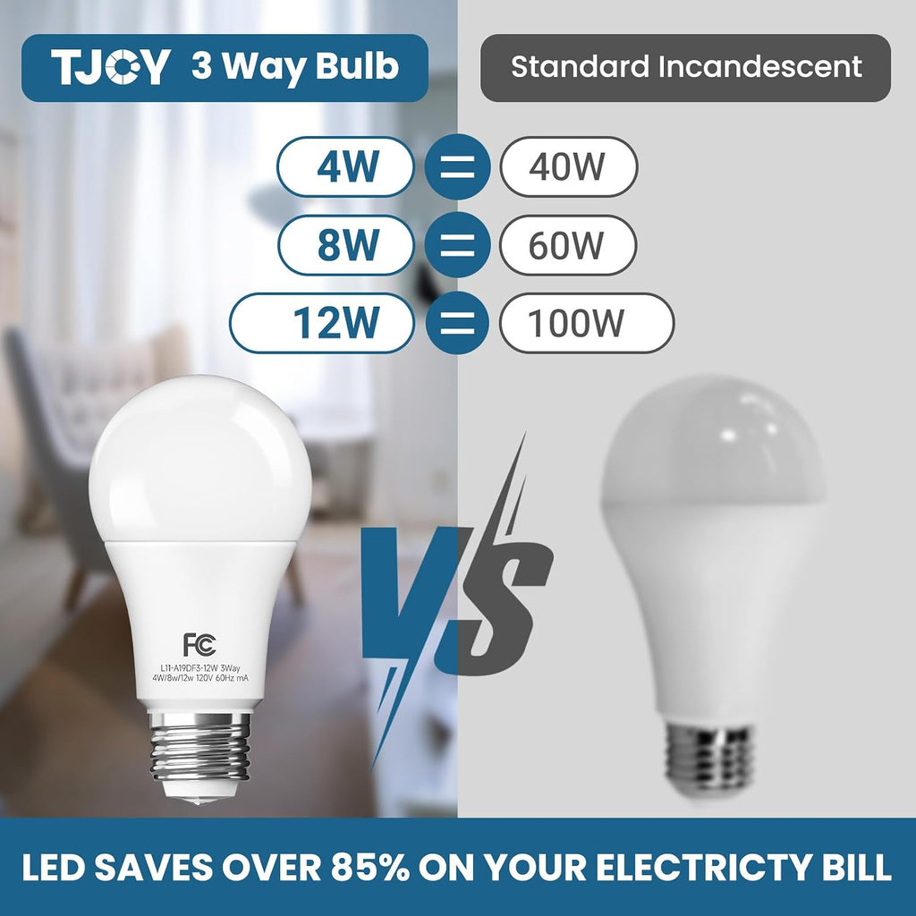 3 Way Light Bulbs 40 60 100W Equivalent Daylight White 5000K, 2 Pack