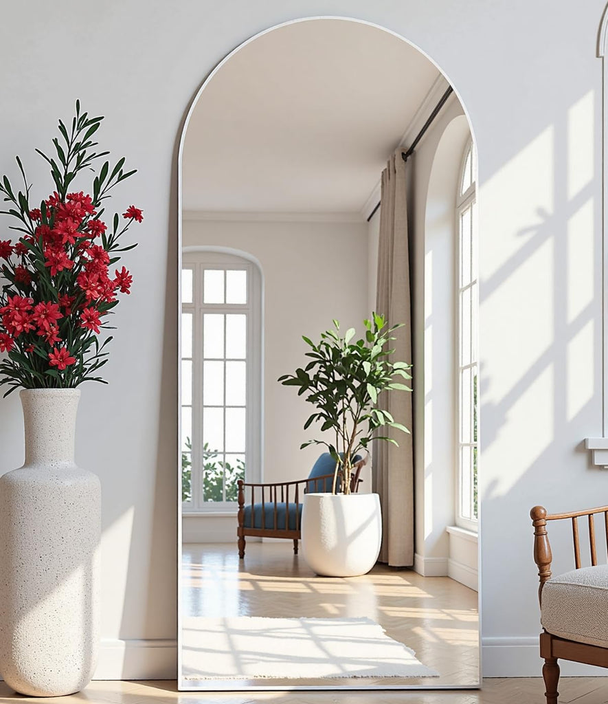 Mirror Full Length, 64"X21" Arched Floor Mirror, White