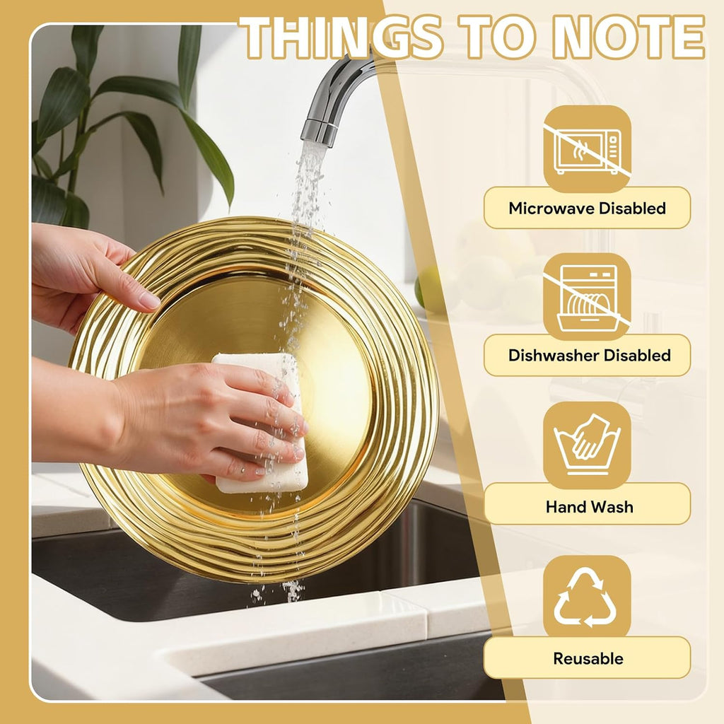 Inch Charger Plates Bulk,Premium Round Gold Chargers for Dinner Plates, Plastic Dinner Gold Chargers - Set of 100