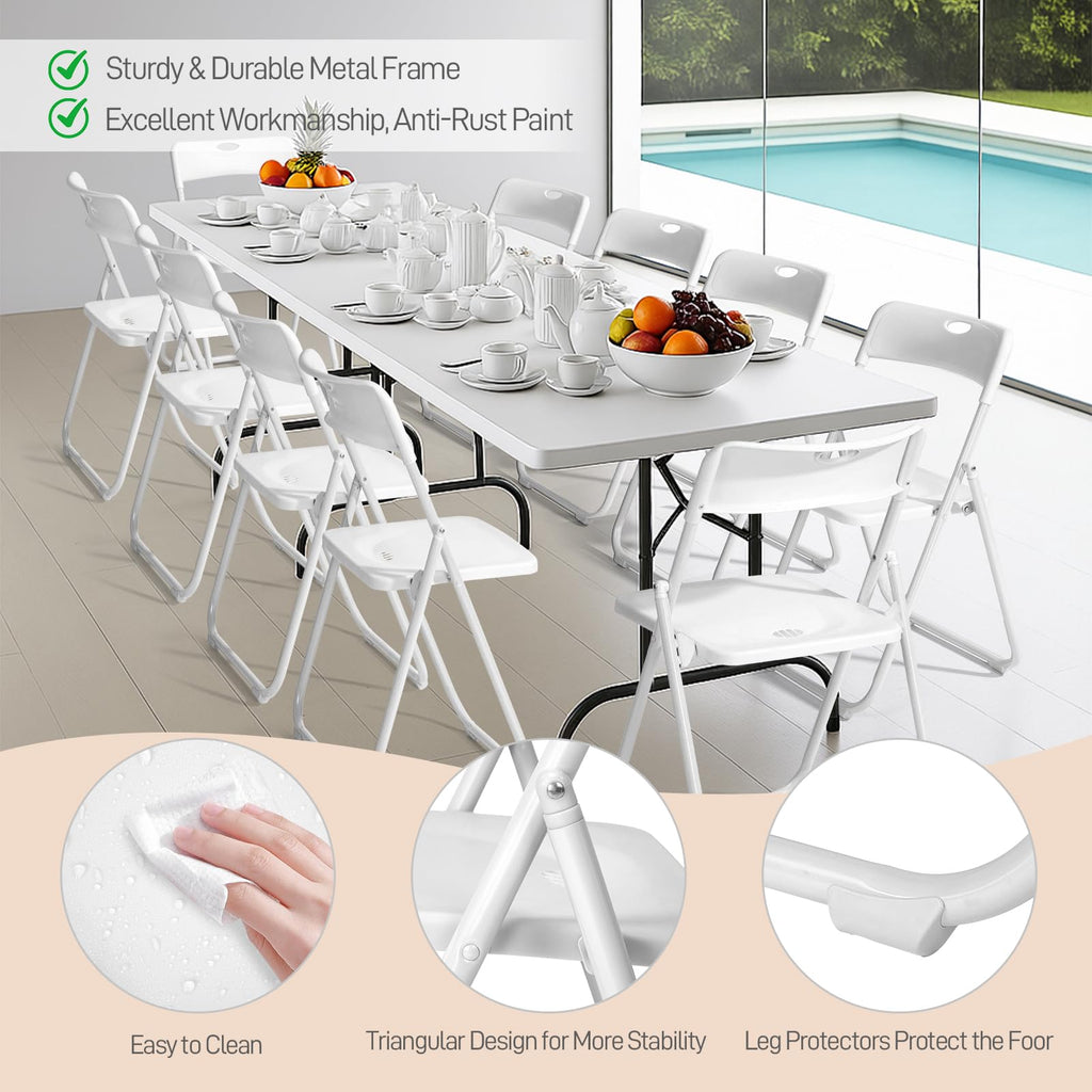 12 PCS Plastic Folding Chair, Lightweight Foldable Chair, White