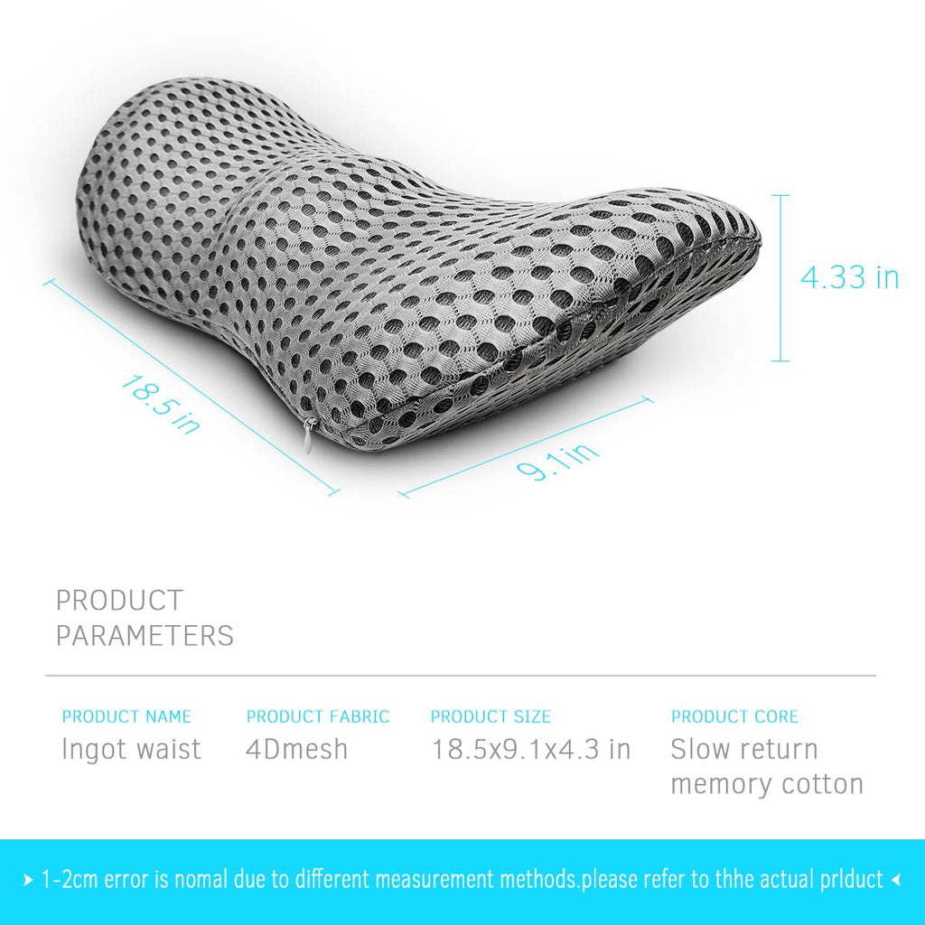 Lumbar Support Pillow Chair, Memory Foam Lumbar Pillow for Lower Back Pain Relief (Grey)