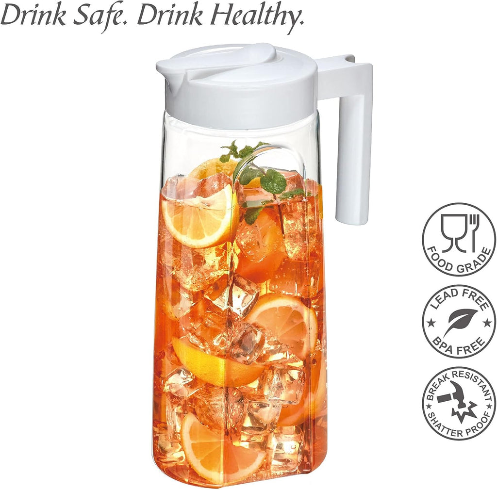 Slim - Tritan Pitcher (64 oz), Unbreakable Plastic Water Pitcher with Lid, BPA-Free, Heat-Resistant, Dishwasher-Safe