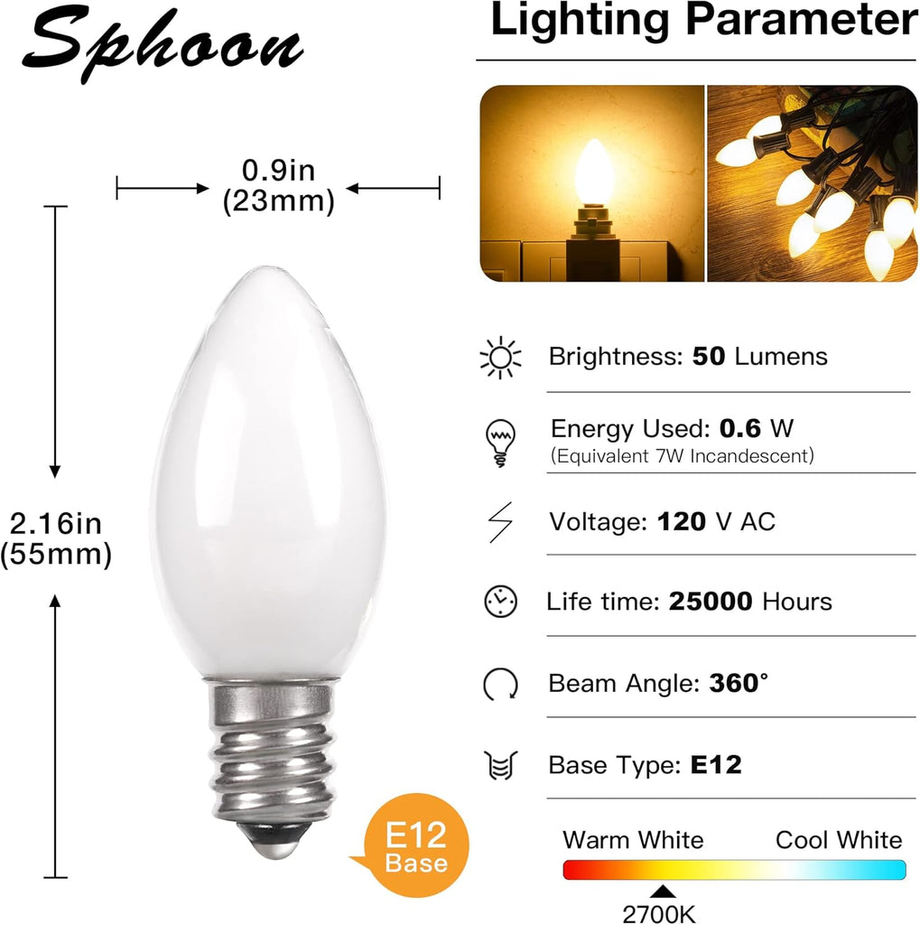 C7 Candelabra Led Night Light Bulbs,0.6 Watt Equivalent 7W E12 Bulb,50lm