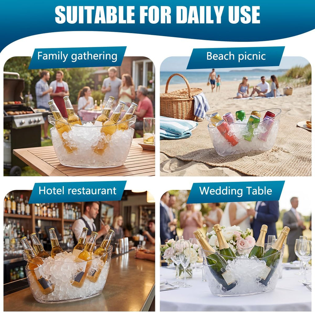 Clear Acrylic Ice Buckets Large Champagne Drink Cooler Storage Ice Tub with Scoops for Beer Cocktails Wine - Set of 2