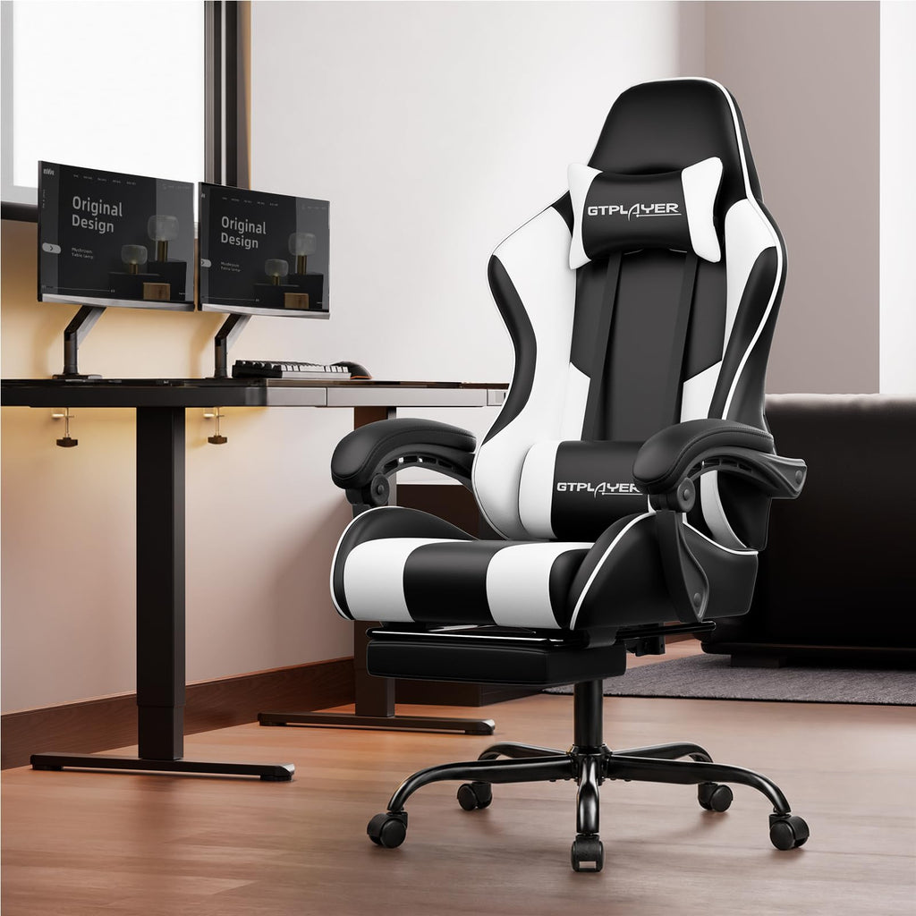 Gaming Chair, Computer Chair with Footrest and Lumbar Support(WT)