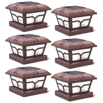 Solar Post Cap Lights Outdoor 2 Modes, 6 Pack, Brown, Warm/White