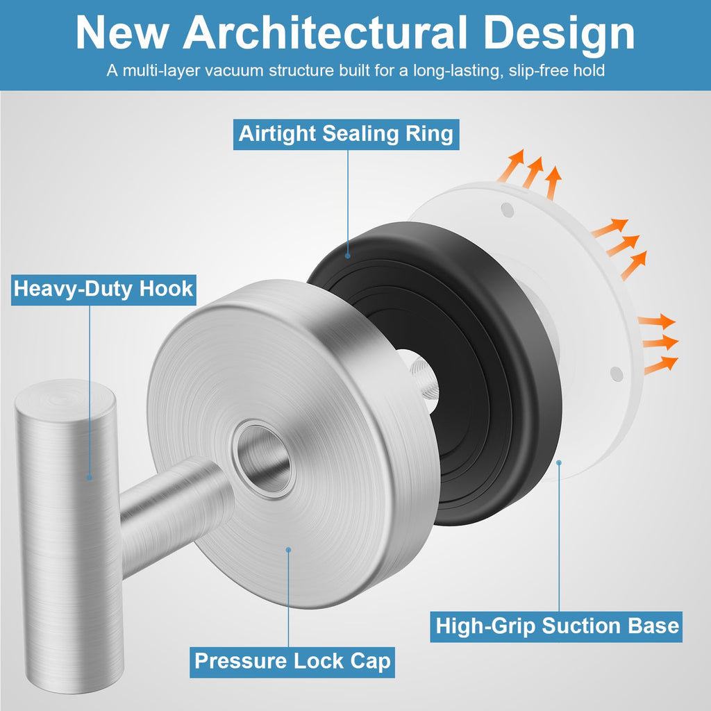 Suction Cup Hooks for Shower, No Drill Towel Hooks s