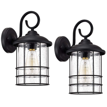 Matte Black Outdoor Wall Lantern 2-Pack Rustic Farmhouse 12.25"