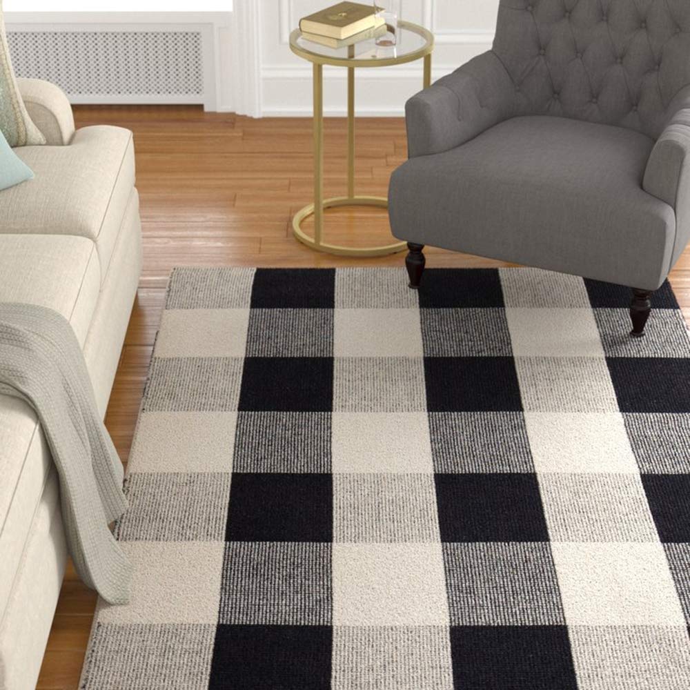 Buffalo Plaid Outdoor Rug 35.4'' x 59'' Black and White Front Door Mat Front Porch Rug Layered Welcome Door Mat for