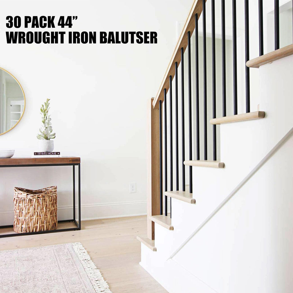 30 Pcs Iron Balusters for Staircase, 1/2" x 44" Wrought Iron Baluster, Square Metal Balusters Hollow Straight Iron