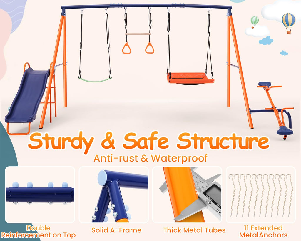 Swing Sets for Backyard with Slide - 700 lb Metal Outdoor Playset