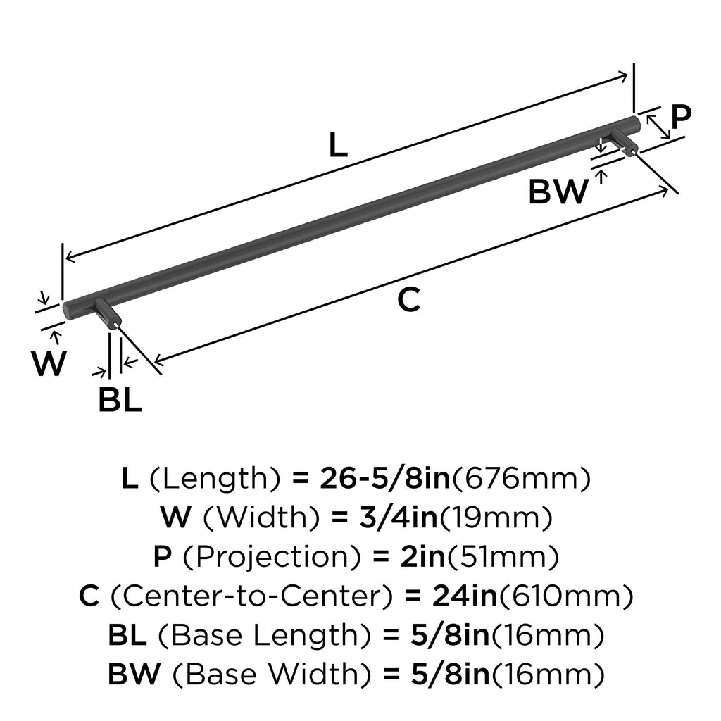 24" Bar Pulls Matte Black Appliance Pull