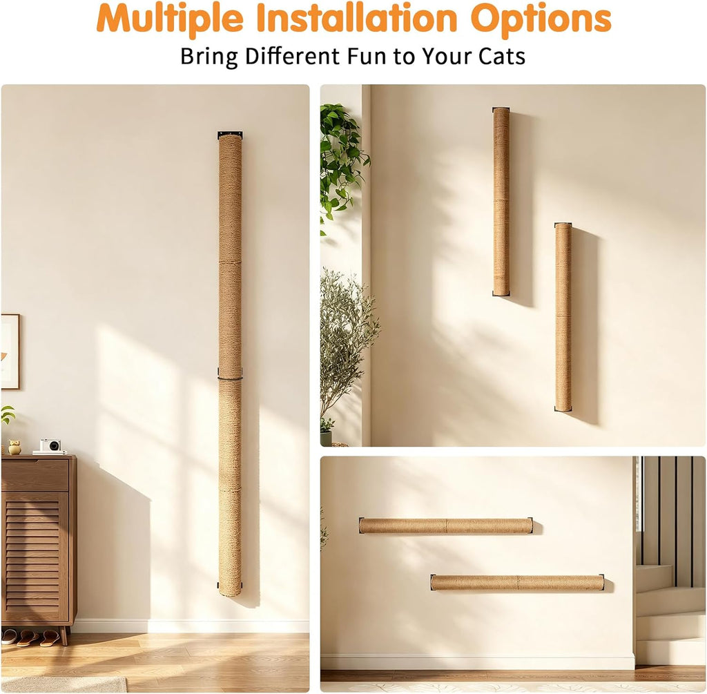 65" Wall Mounted Cat Scratching Post, Adjustable Jute Cat Wall Scratcher