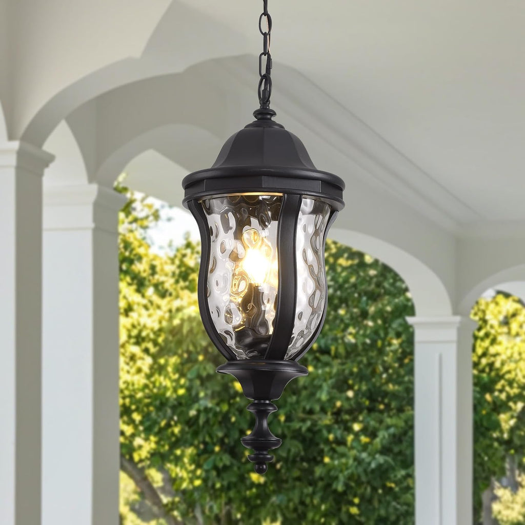 Large Outdoor Pendant Light Fixtures, 23.6'' Exterior Hanging Lantern Porch Light Adjustable