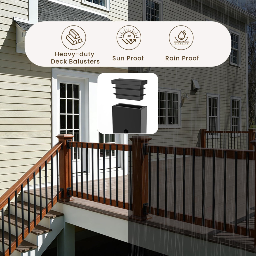 60Pack Deck Balusters 32" Black Metal Deck Railing, Rectangular Deck Spindles, Rust-Resistant for Straight & Curved
