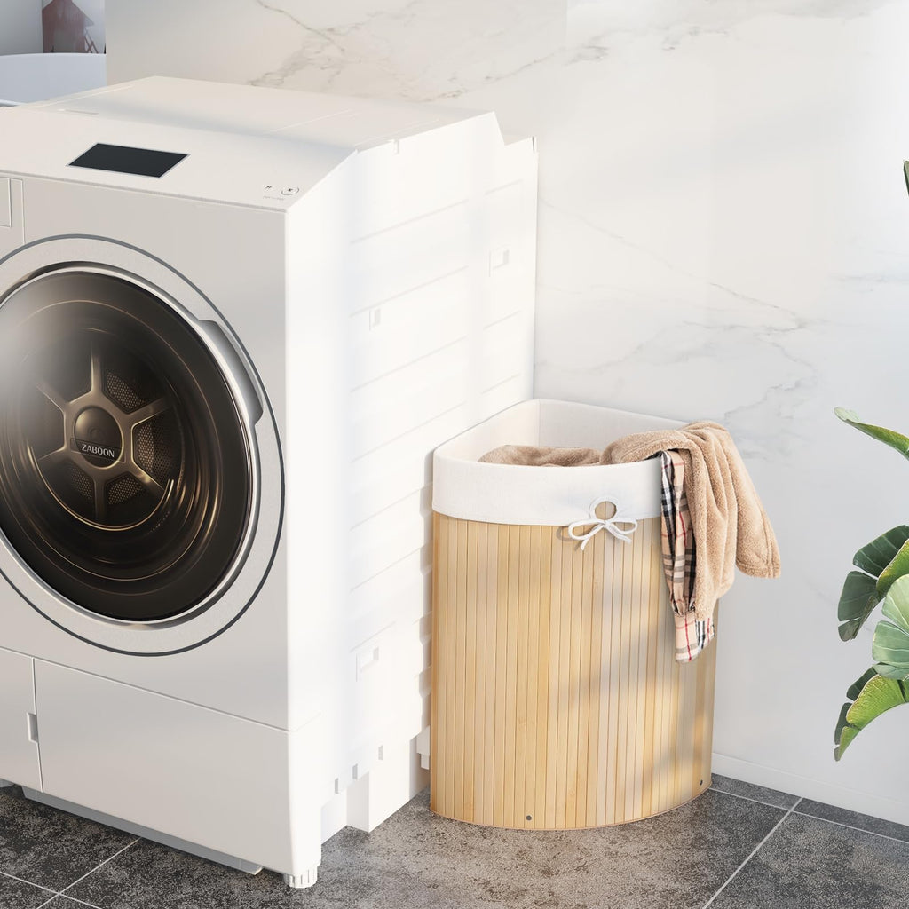 58 L Corner Laundry Hamper w/Lid, Removable Liner, Handle Natural