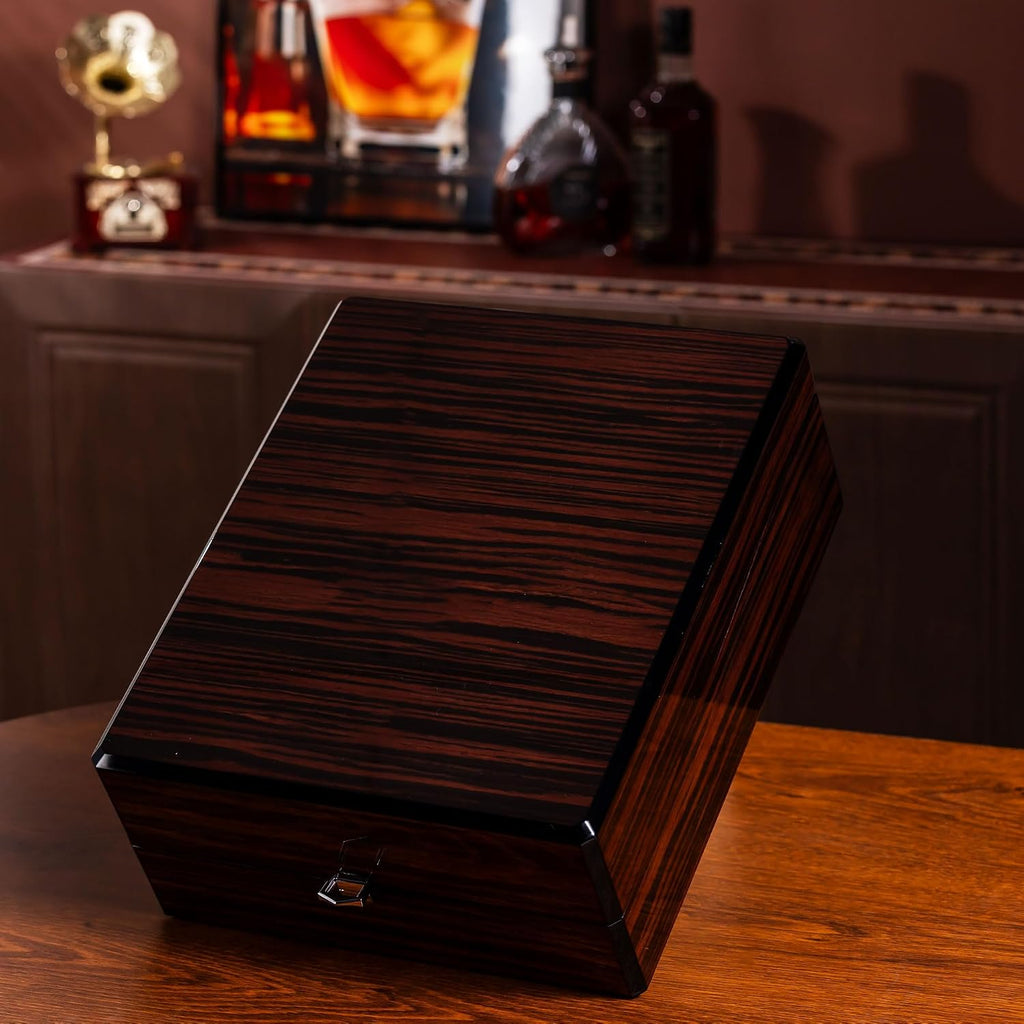 Whiskey Decanter Set with Premium Wood Gift Box: 2 Rock Glasses, Crystal Glass Decanter, Bourbon, Whiskey, Gifts - Set of 5