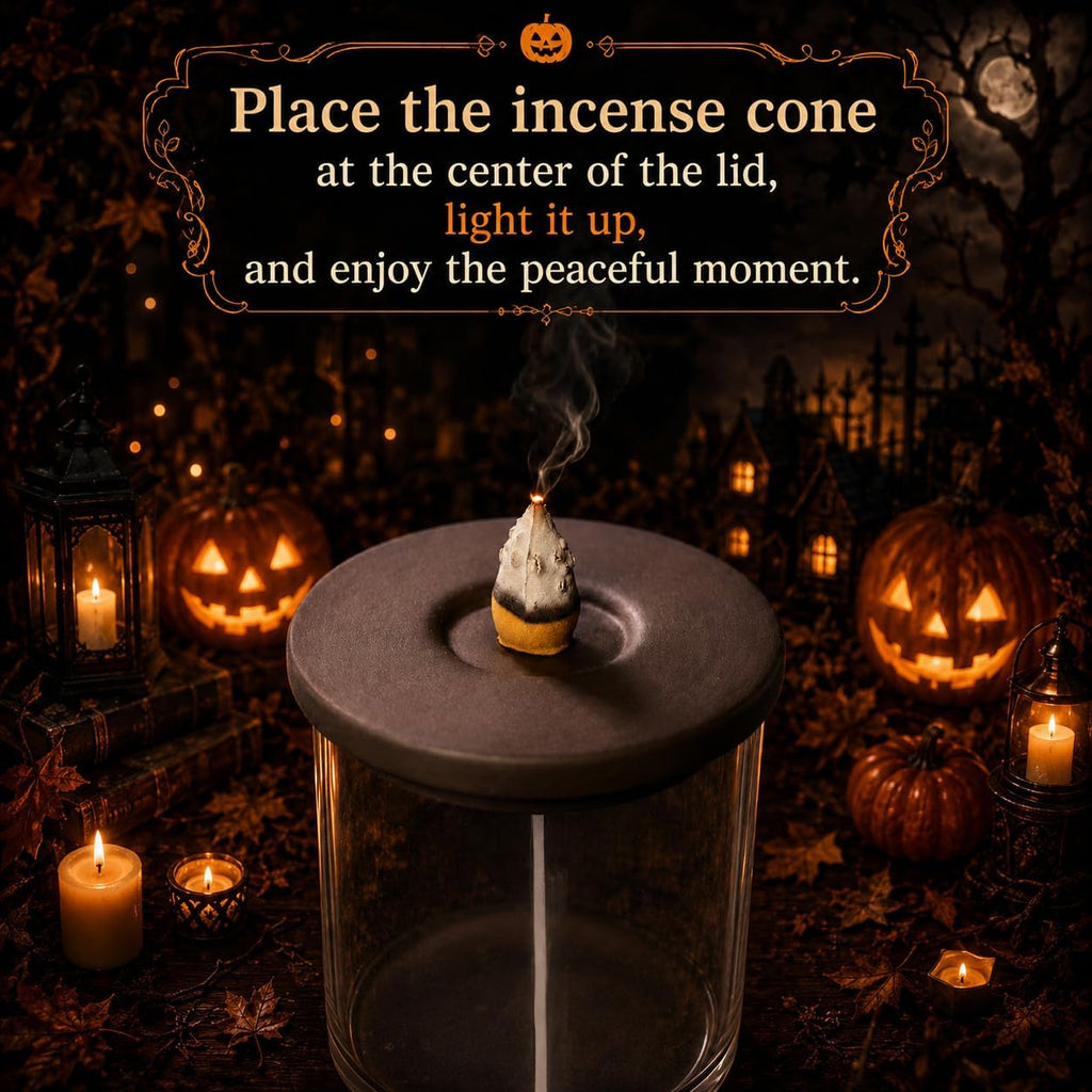 Skull Backflow Incense Burner with Glass Dome, Gothic Skeleton Incense Holder with Waterfall Smoke Effect & LED