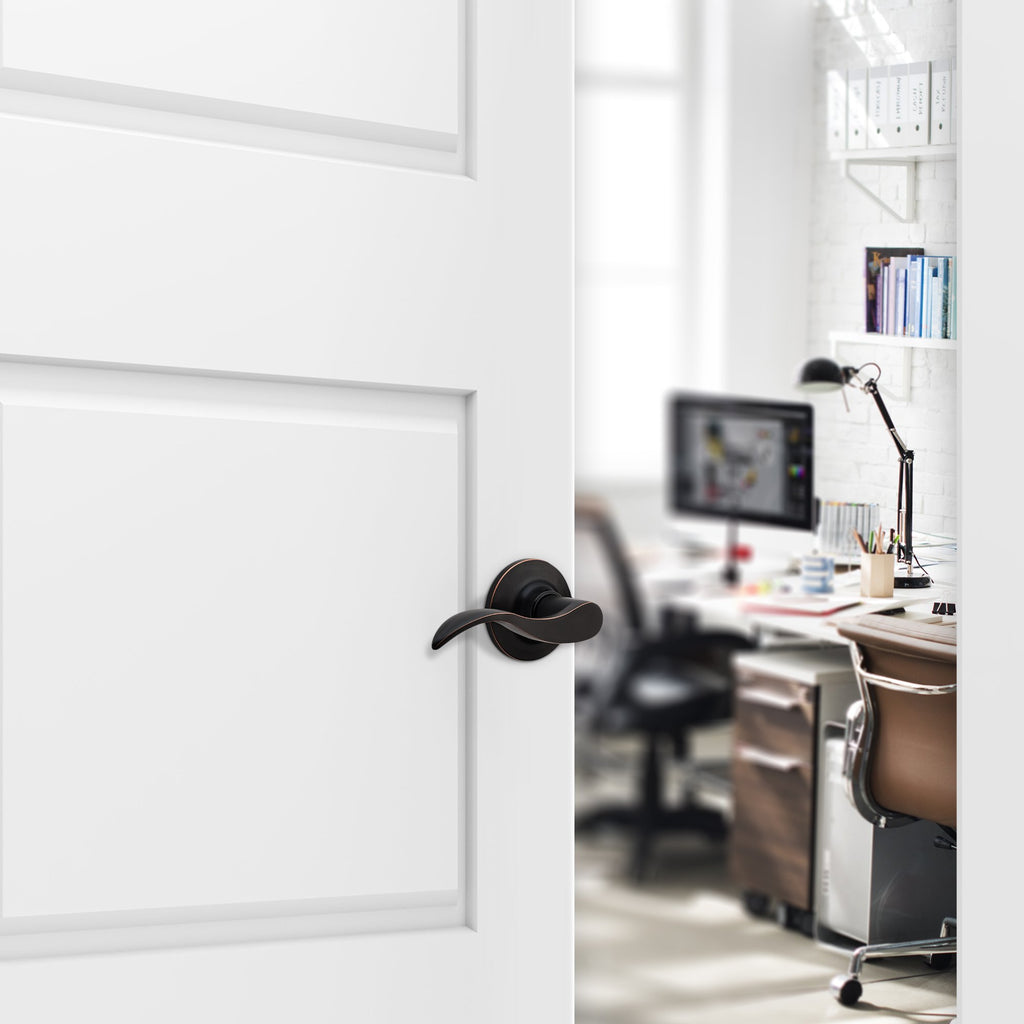 Passage Lever Door Handle [Non-Locking Lever Set] Doors or Closets with a Oil Rubbed Bronze Finish, Reversible for