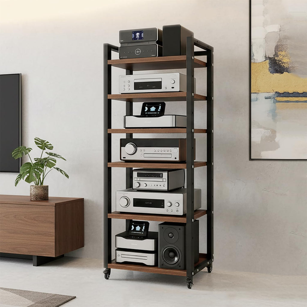 6 Tier AV Media Stand, 55in Audio Rack Tower Stereo Components Cabinet