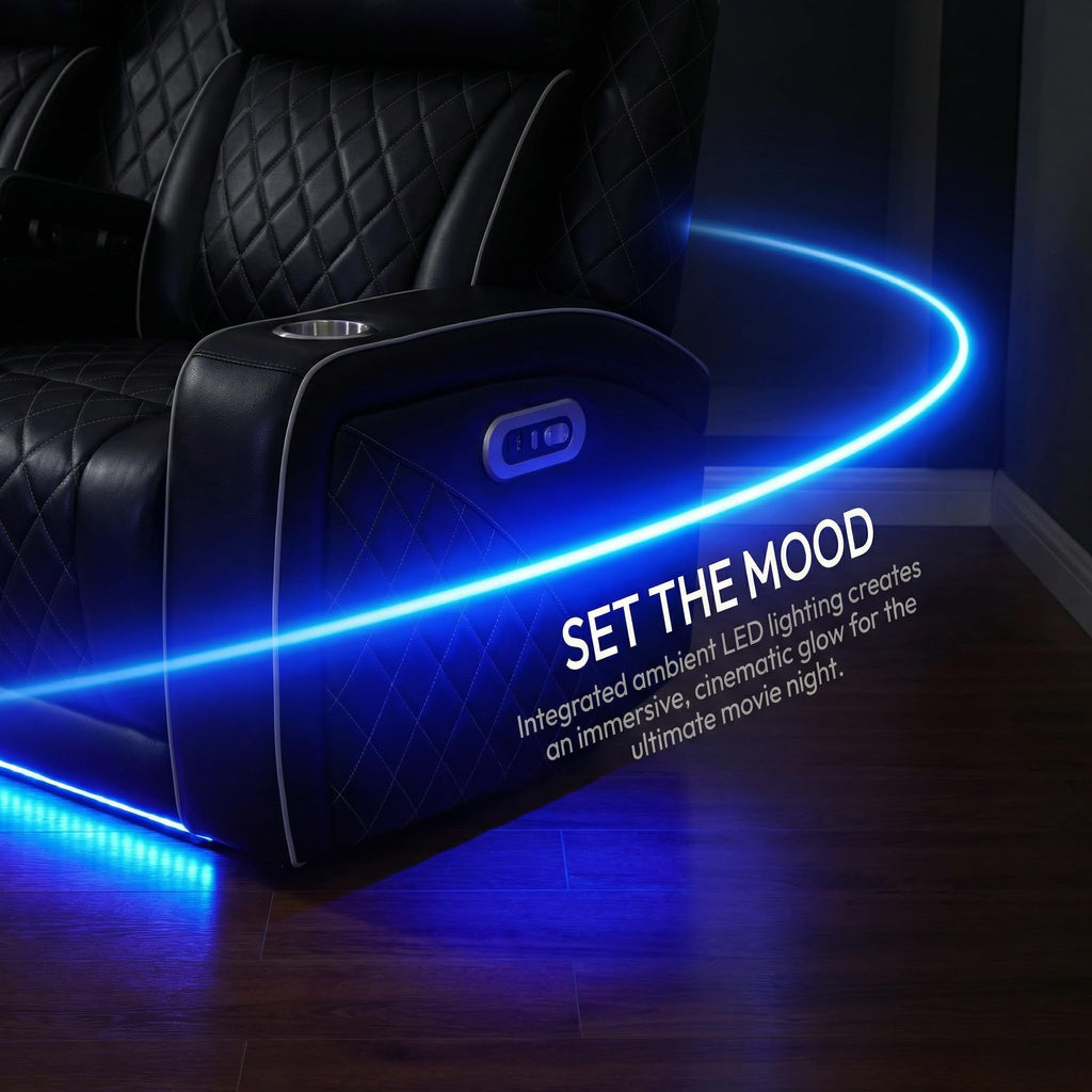 Power Leather Recliner Sofa Set with LED, Power Recliner Sofa Sectional Couches, Reclining Couch, loveseat, Chair