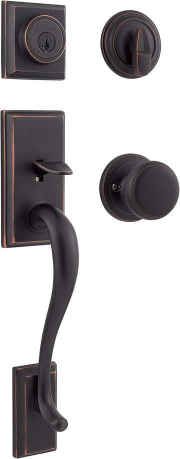 Hawthorne Front Door Lock Handle and Deadbolt Set, Entry Handleset Exterior with Interior Door Knob, Venetian Bronze - Door Handleset