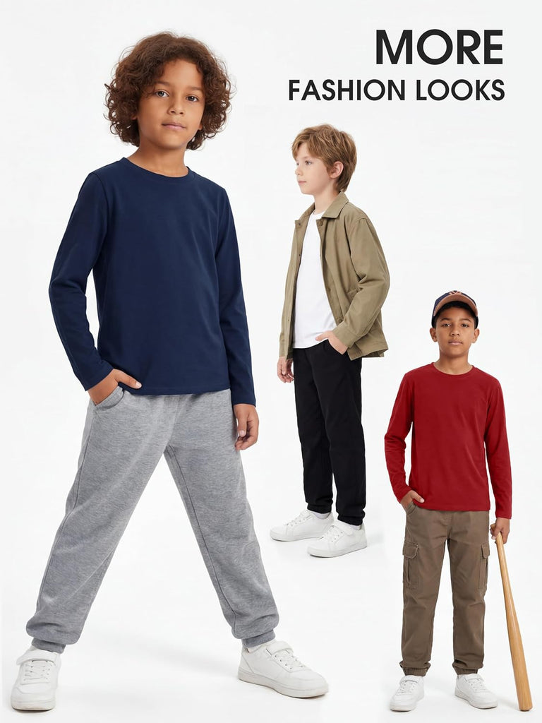 6 Pack Boys Long Sleeve Shirts Cotton T-Shirts for Kid Layering Top