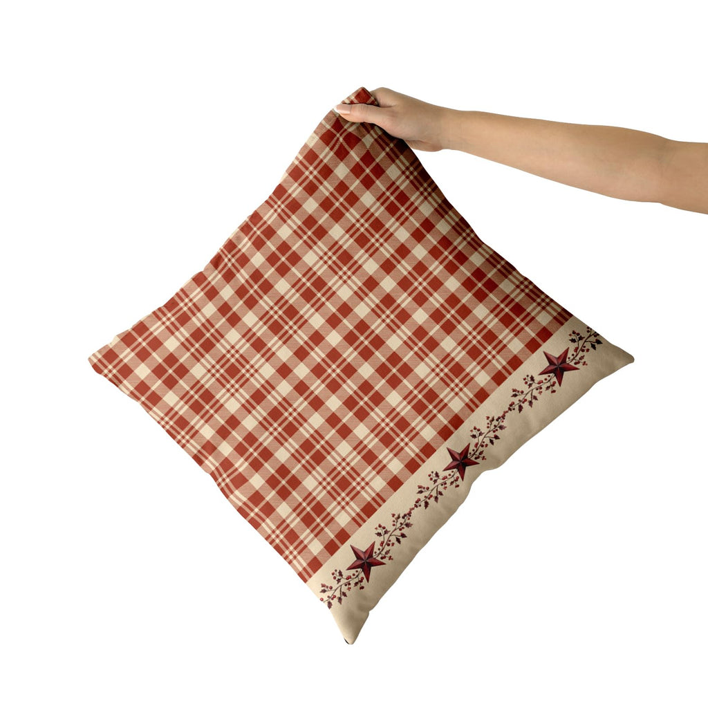 Red Plaid and Stars Throw Pillow Covers 20x20 Inch Set of 2