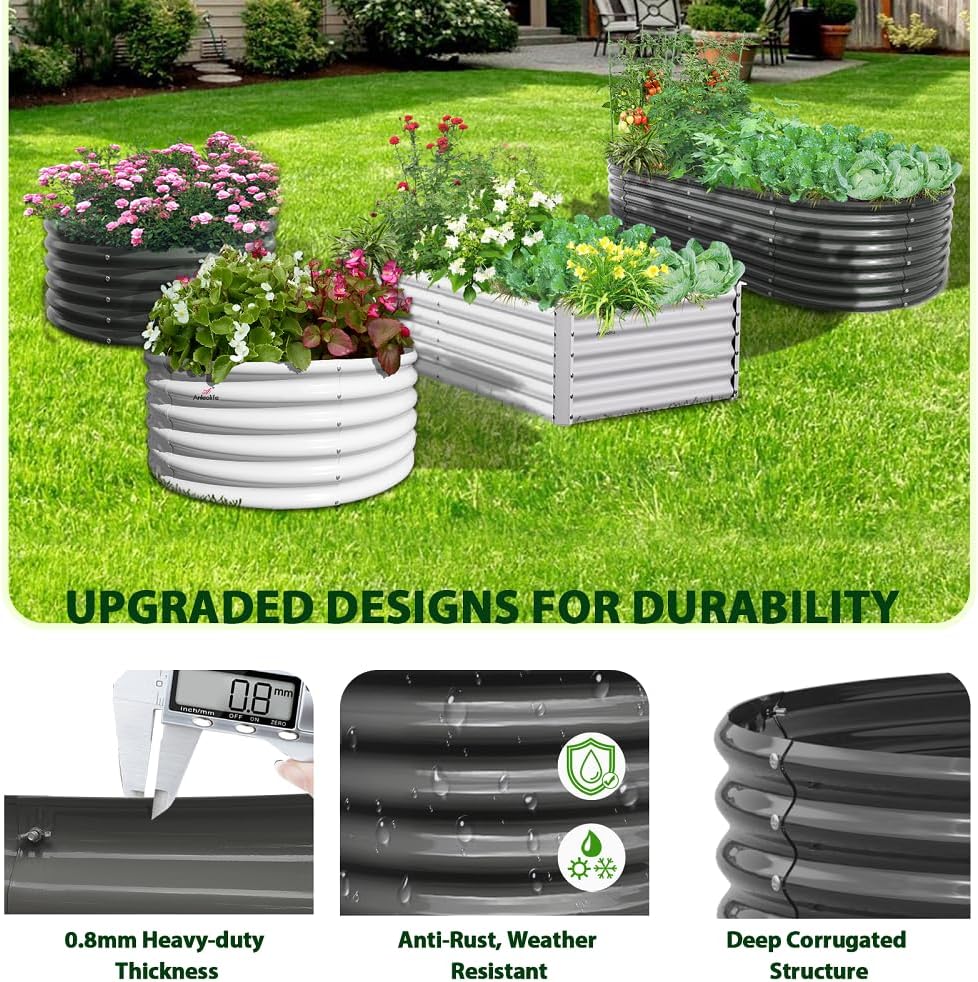Anleolife 2-Pack 4ft x 18in Round Raised Garden Beds, Quartz Grey | Two Complete 4ft Circular Beds Create Separate
