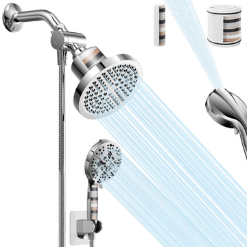 Filtered Shower Head With Handheld Spray Combo for Hard Water, High Pressure 6" Rain & 5" Handheld Dual Shower