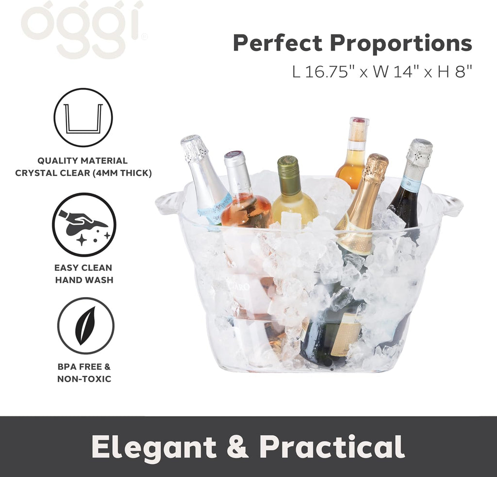 Acrylic Square Party Tub - Clear Beverage Cooler w/Handles, Wine Cooler, Beer Chiller, Ideal Party Tubs for Drinks