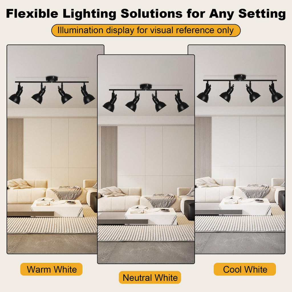 Track Lighting Fixtures Ceiling Black, Adjustable 4-Light Spotlight