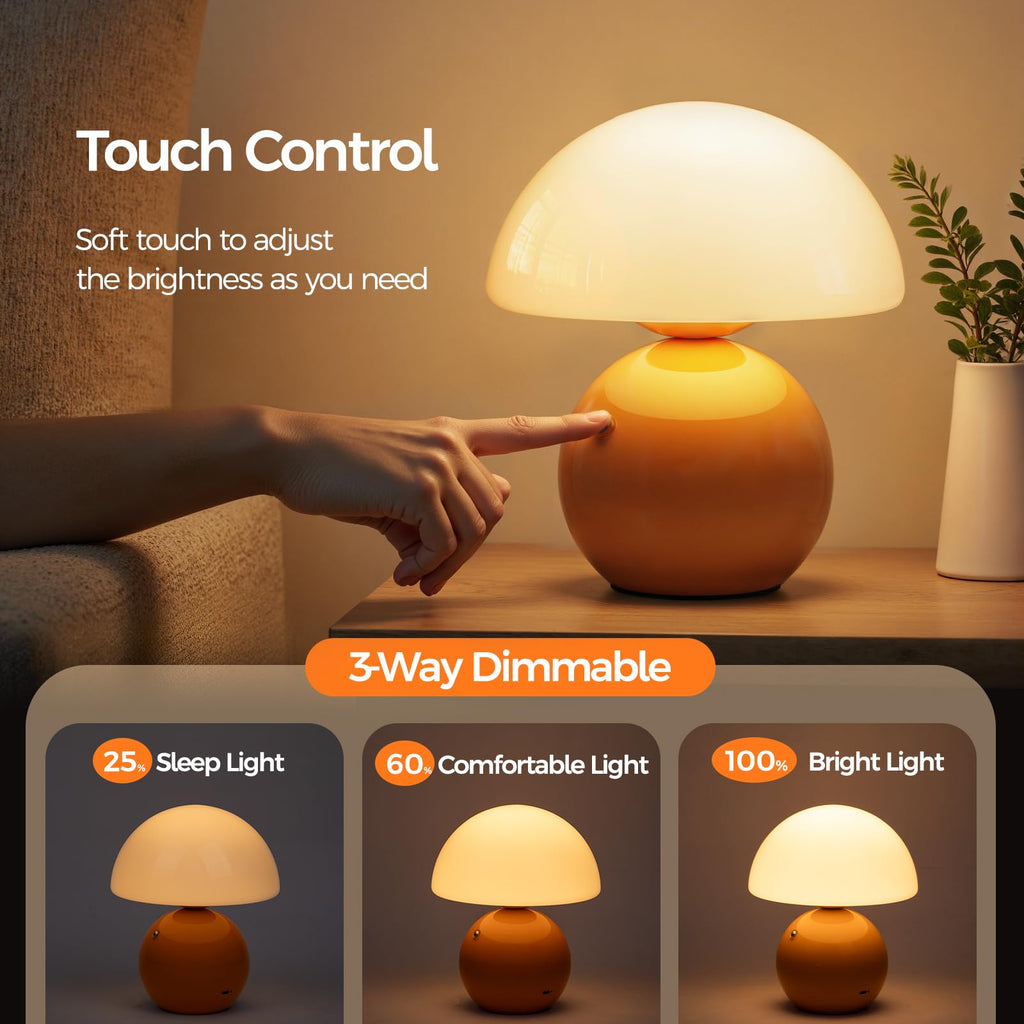 Mushroom Lamp Table Lamp, Portables Cordless Table Lamp,Wireless lamp,Small Bedside Table Touch Lamps,Mini Mushroom