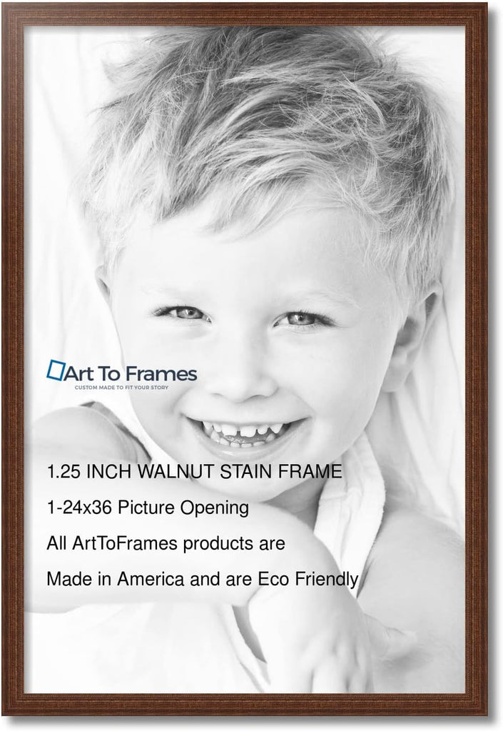 24x36 Inch Brown Picture Frame, This 1.25" Custom Wood Poster Frame is Walnut Stain, for Your Art or Photos - Comes