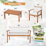 Patio Furniture 4 Piece Acacia Wood Outdoor Conversation Sofa Set with Table & Cushions Porch Chairs for Garden, Deck