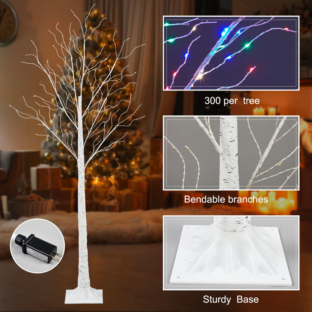 2 Pcs Lighted Birch Tree, 4ft-300led, Multicolor