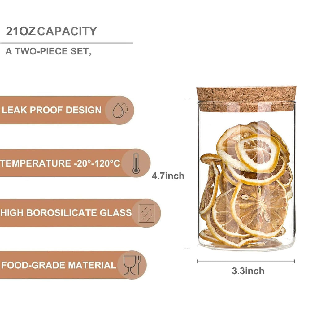 Airtight Glass Storage Containers with cork Lid, Pantry Organization and Storage jar, Ideal for Coffee Beans Snacks