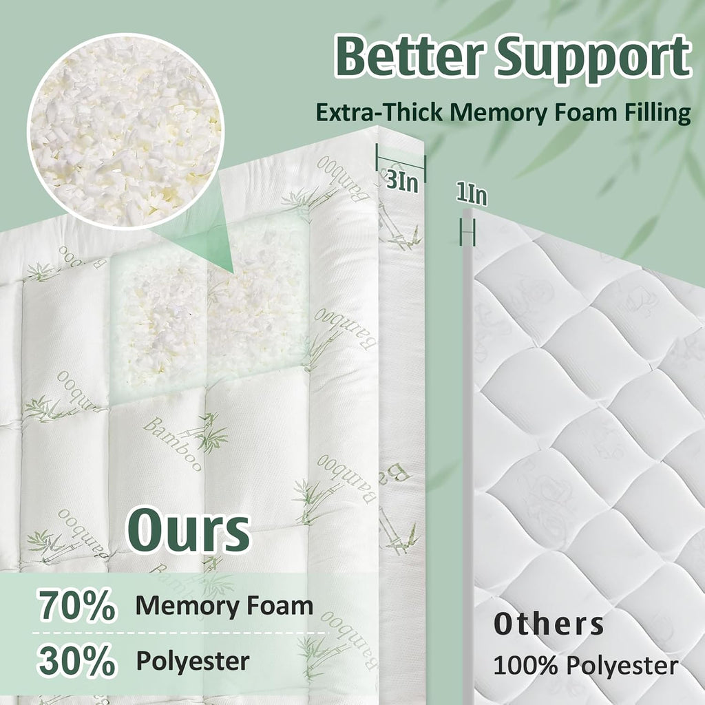 3 Inch King Mattress Topper, Breathable Bamboo Viscose Air Layer | Cooling Memory Foam Mattress Topper for Back Pain
