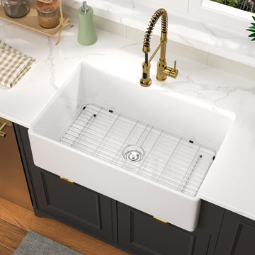 Farmhouse Sink 30 Inch White Fireclay Apron Front 30x20X9 Inch Kitchen Sinks Single Bowl 9 Inch Deep Ceramic Farm