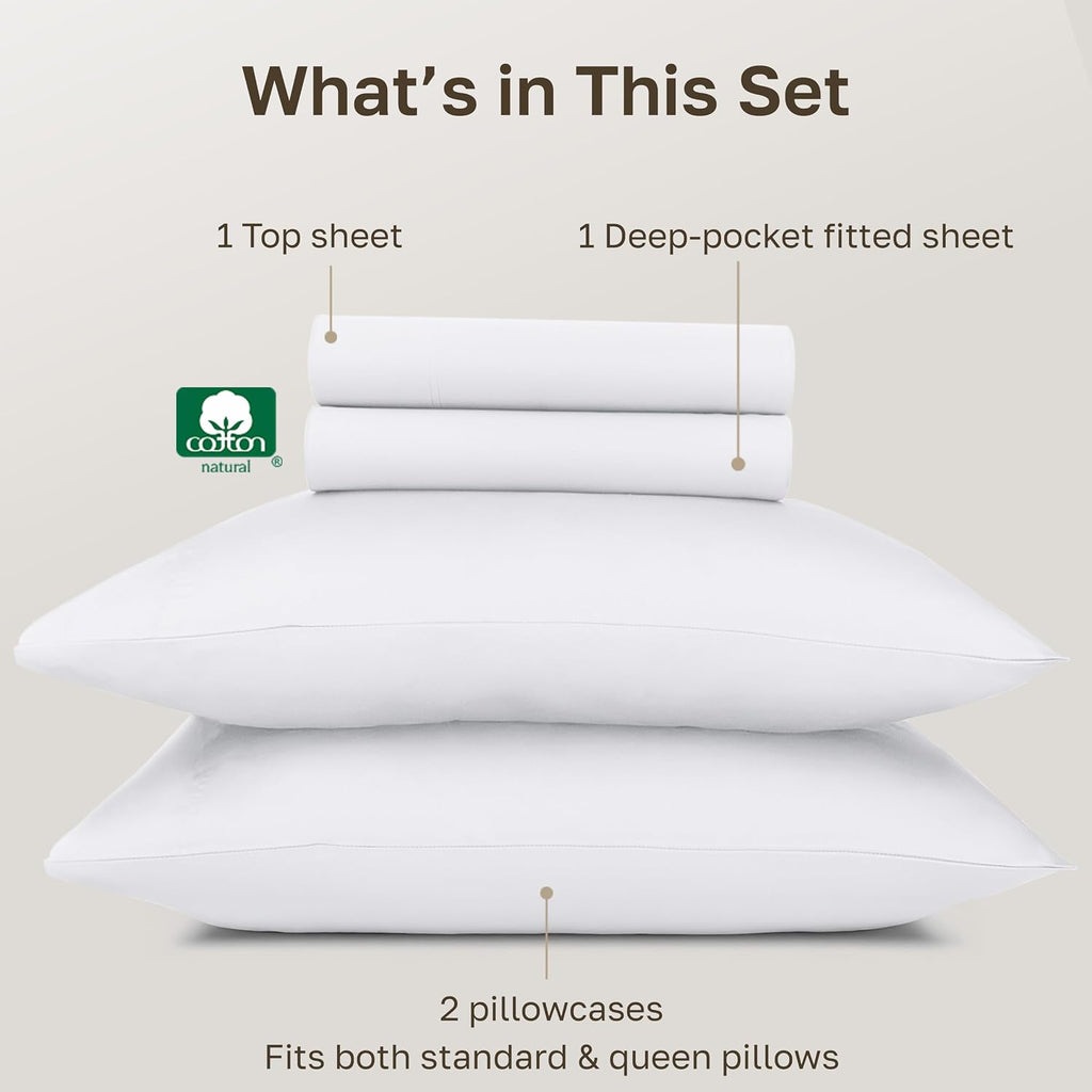 100% Egyptian Cotton Sheets Queen Set - Certified Authentic Luxury Queen Sheet Set with Deep Pocket, Soft Sateen
