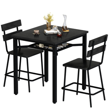 3 Piece Bar Table and Chairs Set, Counter Height Small Dining Table with 2 Bar Stools, Farmhouse Square Kitchen Table