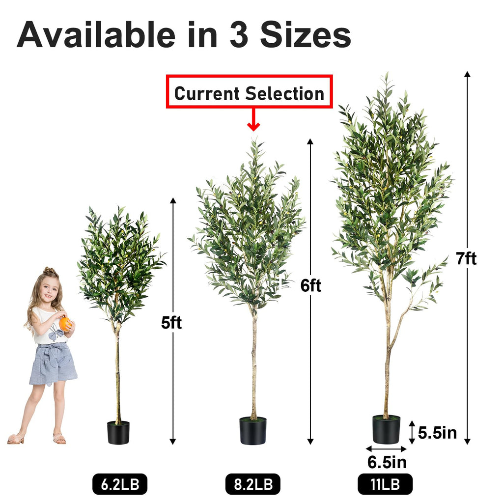 6FT Olive Tree Artificial Indoor - Tall Faux Olive Tree with Wood Trunk and Lifelike Fruits - Fake Plants in Pot