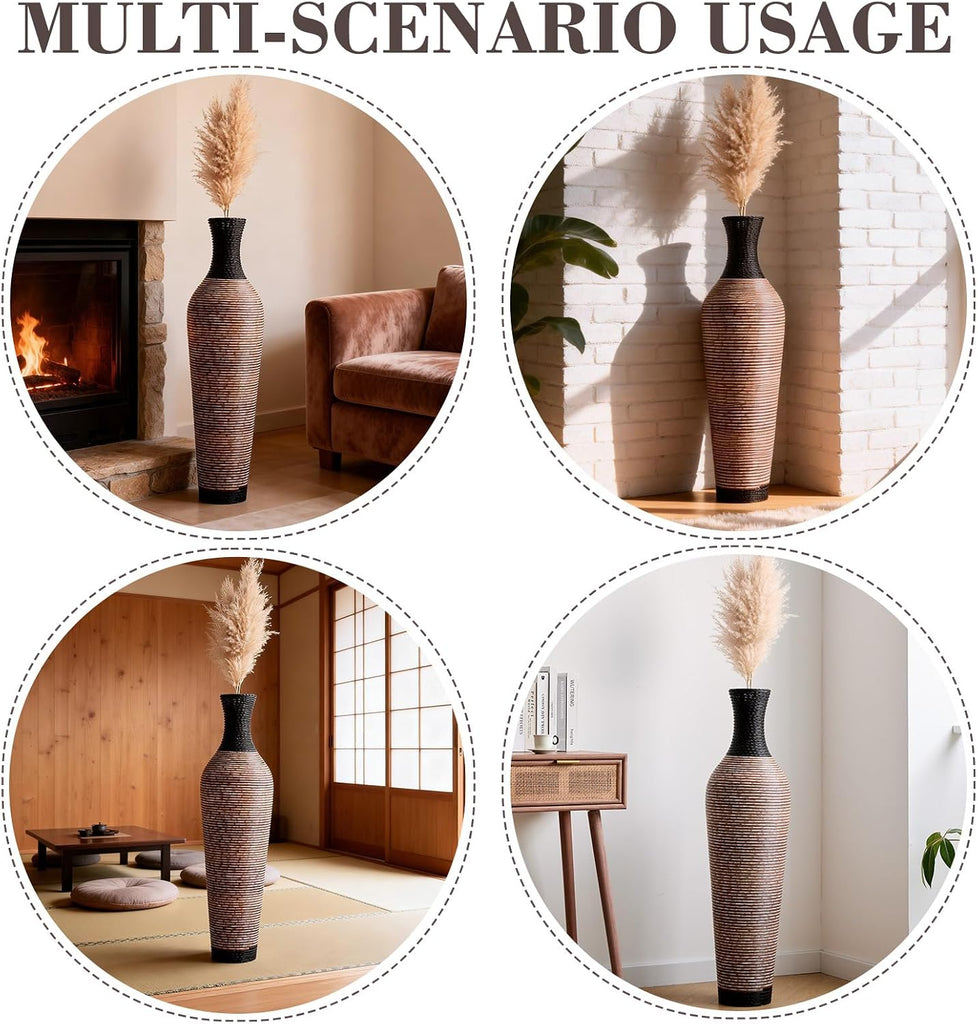 39.4" Tall Floor Vase, Handcrafted PVC Modern Textured Brown & Black Decorative Vase, Large Boho Standing Vase