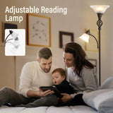 Torchiere Floor Lamp, LED Standing Reading Light with Glass Shade Corner Bedroom Home Office,Bulbs Included (Red Brown