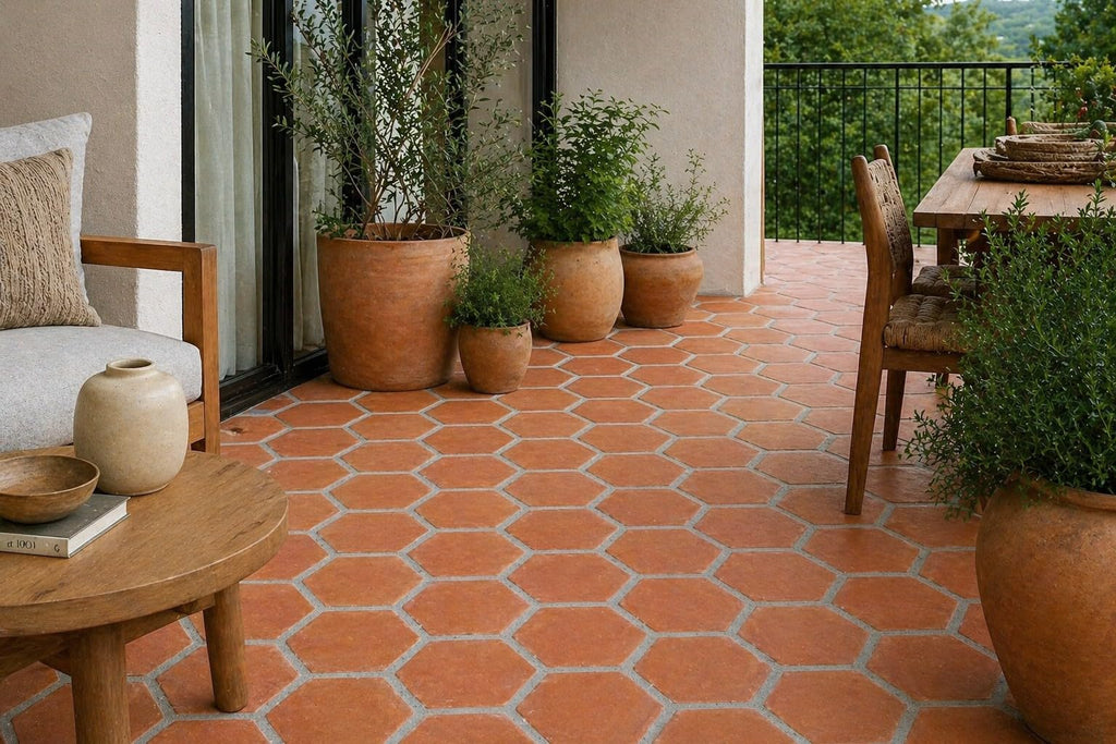 Lincoln Hexagon Saltillo Tile 8.5" x 7.5" | Unsealed Handmade Mexican Tile - (20, 8.5" x 7.5" Hexagon Saltillo)