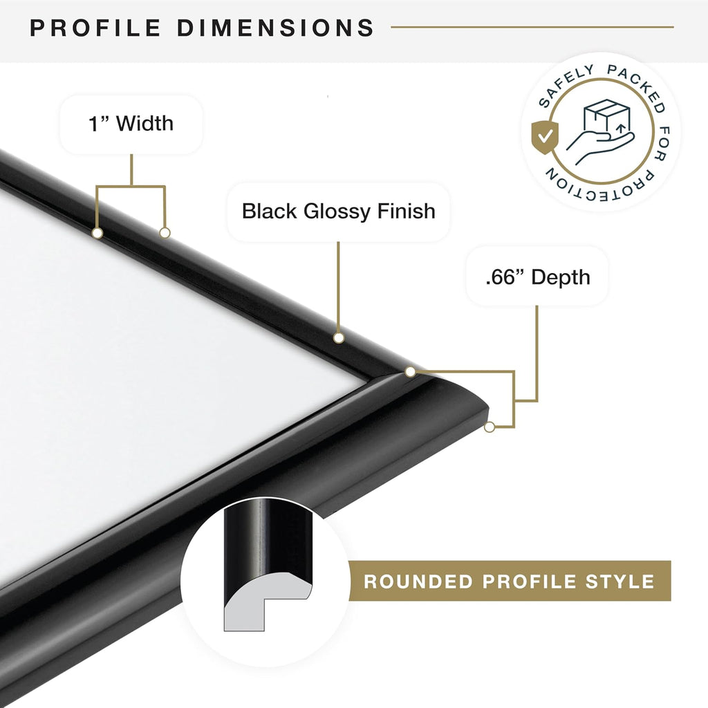 Trendsetter Poster Frame, 24x36, Black High-Gloss, 1-Pack | Trendsetter Poster Frame For Photos & Art Prints, Hangs