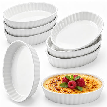 Set of 8 Pieces Porcelain, 6 Ounce Oval Creme Brulee Ramekin Dishes 6 x 4-1/4 x 1-1/4 Inch Baking Set