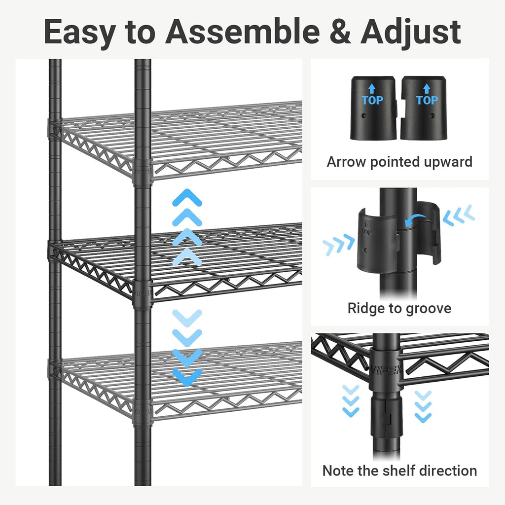 V7 Clothes Rack with Shelves Heavy duty Closet for Hanging Clothes | 5 Tiers Adjustable Wire Shelving, Double Hanging